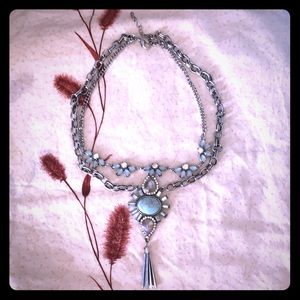 Layered Turquoise Tassel Boho Statement Necklace